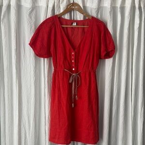 J. Crew Red Buttoned Mini Dress
